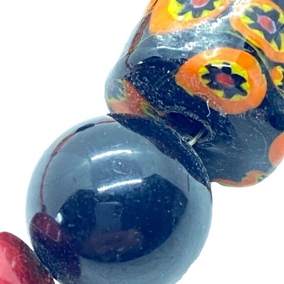 Necklace Orange Vintage Womens Acrylic Ceramic Funky Fun Clasp Beaded 24" - Picture 3 of 11